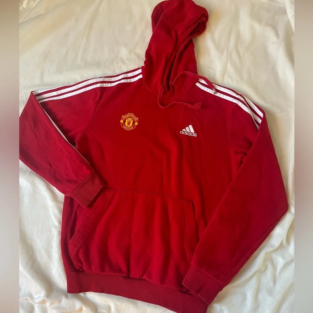 Adidas Red Hoodie with Manchester United Emblem